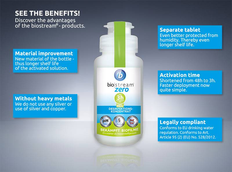 See the benefits. biostream® ZERO for disinfection of drinking water.